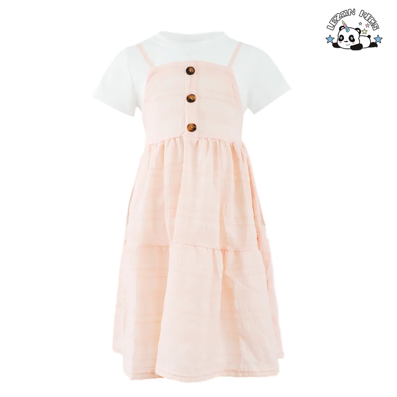 LEZONKIDS - Vestido Cami de Verão Personalizável com Decote em V, Botões na Frente, Alças Espaguete e Bainha com Folhos para Meninas